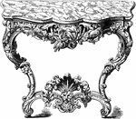 This console table is was made in Paris, France in a Louis Quatorze style (Louis 14th style). The frame is designed in grape vines and scrolls with two doves in the top center.