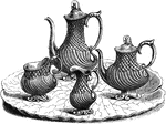 This tea and coffee service is made out of silver and gilt and ornamented in a pitcher plant style.