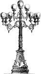 This candelabrum was made in Russian. It is made out of bronze and gilt and stands on a pedestal.