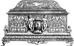 This casket, also known as a jewelry box or a trinket box is designed in a 16th century Italian Renaissance style, also known as cinquecento. It has a scrolling style and figures near the keyhole that are done in bold relief.