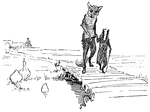 Reynard the Fox and his nephew, Grimbard the badger, walk to court together. Reynard is tempted by the ducks and geese nearby.
