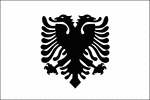 Black and white outline flag of Albania. Red with a black two-headed eagle in the center