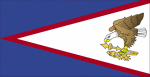 Color flag of American Samoa. Blue, with a white triangle edged in red that is based on the fly side and extends to the hoist side; a brown and white American bald eagle flying toward the hoist side is carrying two traditional Samoan symbols of authority, a war club known as a "Fa'alaufa'i" (upper; left talon), and a coconut fiber fly whisk known as a "Fue" (lower; right talon); the combination of symbols broadly mimics that seen on the US Great Seal and reflects the relationship between the United States and American Samoa.