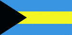 Color flag of the Bahamas, Three equal horizontal bands of aquamarine (top), gold, and aquamarine, with a black equilateral triangle based on the hoist side.