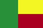 Color flag of Benin. Two equal horizontal bands of yellow (top) and red (bottom) with a vertical green band on the hoist side.