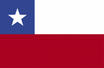 Color flag of Chile. Two equal horizontal bands of white (top) and red; a blue square the same height as the white band at the hoist-side end of the white band; the square bears a white five-pointed star in the center representing a guide to progress and honor; blue symbolizes the sky, white is for the snow-covered Andes, and red represents the blood spilled to achieve independence.