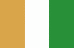 Color flag of Cote d'Ivoire. Three equal vertical bands of orange (hoist side), white, and green.