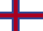 Color flag of Faroe Islands. White with a red cross outlined in blue extending to the edges of the flag; the vertical part of the cross is shifted toward the hoist side in the style of the Dannebrog (Danish flag).