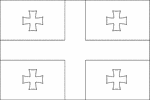 Black and white outline flag of Georgia. White rectangle, in its central portion a red cross connecting all four sides of the flag; in each of the four corners is a small red bolnur-katskhuri cross; the five-cross flag appears to date back to the 14th century
