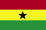 Color flag of Ghana. Three equal horizontal bands of red (top), yellow, and green, with a large black five-pointed star centered in the yellow band; uses the popular pan-African colors of Ethiopia; similar to the flag of Bolivia, which has a coat of arms centered in the yellow band.