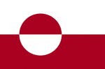 Color flag of Greenland. Two equal horizontal bands of white (top) and red with a large disk slightly to the hoist side of center - the top half of the disk is red, the bottom half is white.