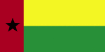Color flag of Guinea-Bissau. Two equal horizontal bands of yellow (top) and green with a vertical red band on the hoist side; there is a black five-pointed star centered in the red band; uses the popular pan-African colors of Ethiopia.