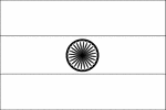 Black and white outline flag of India. Three equal horizontal bands of saffron (subdued orange) (top), white, and green, with a blue chakra (24-spoked wheel) centered in the white band; similar to the flag of Niger, which has a small orange disk centered in the white band
