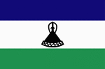Color flag of Lesotho. Three horizontal stripes of blue (top), white, and green in the proportions of 3:4:3; the colors represent rain, peace, and prosperity respectively; centered in the white stripe is a black Basotho hat representing the indigenous people; the flag was unfurled in October 2006 to celebrate 40 years of independence.