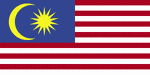Color flag of Malaysia. 14 equal horizontal stripes of red (top) alternating with white (bottom); there is a blue rectangle in the upper hoist-side corner bearing a yellow crescent and a yellow 14-pointed star; the crescent and the star are traditional symbols of Islam; the design was based on the flag of the US.