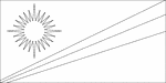 Black and white outline flag of Marshall Islands. Blue with two stripes radiating from the lower hoist-side corner - orange (top) and white; there is a white star with four large rays and 20 small rays on the hoist side above the two stripes