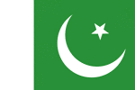 Color flag of Pakistan. Green with a vertical white band (symbolizing the role of religious minorities) on the hoist side; a large white crescent and star are centered in the green field; the crescent, star, and color green are traditional symbols of Islam.