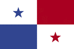 Color flag of Panama. Divided into four, equal rectangles; the top quadrants are white (hoist side) with a blue five-pointed star in the center and plain red; the bottom quadrants are plain blue (hoist side) and white with a red five-pointed star in the center.