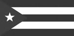 Black and white flag of Puerto Rico. Five equal horizontal bands of red (top and bottom) alternating with white; a blue isosceles triangle based on the hoist side bears a large, white, five-pointed star in the center; design initially influenced by the US flag, but similar to the Cuban flag, with the colors of the bands and triangle reversed.