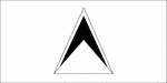 Black and white outline flag of Saint Lucia. Blue, with a gold isosceles triangle below a black arrowhead; the upper edges of the arrowhead have a white border