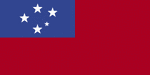 Color flag of Samoa. Red with a blue rectangle in the upper hoist-side quadrant bearing five white five-pointed stars representing the Southern Cross constellation.