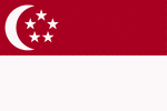 Color flag of Singapore. Two equal horizontal bands of red (top) and white; near the hoist side of the red band, there is a vertical, white crescent (closed portion is toward the hoist side) partially enclosing five white five-pointed stars arranged in a circle.