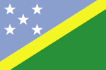 Color flag of Solomon Islands. Divided diagonally by a thin yellow stripe from the lower hoist-side corner; the upper triangle (hoist side) is blue with five white five-pointed stars arranged in an X pattern; the lower triangle is green.
