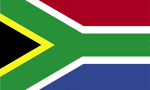 Color flag of South Africa. Two equal width horizontal bands of red (top) and blue separated by a central green band that splits into a horizontal Y, the arms of which end at the corners of the hoist side; the Y embraces a black isosceles triangle from which the arms are separated by narrow yellow bands; the red and blue bands are separated from the green band and its arms by narrow white stripes.