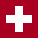 Color flag of Switzerland. Red square with a bold, equilateral white cross in the center that does not extend to the edges of the flag.