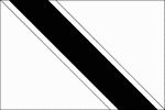 Black and white outline flag of Trinidad and Tobago. Red with a white-edged black diagonal band from the upper hoist side to the lower fly side