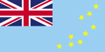 Color flag of Tuvalu. Light blue with the flag of the UK in the upper hoist-side quadrant; the outer half of the flag represents a map of the country with nine yellow five-pointed stars symbolizing the nine islands.