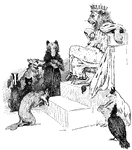 Reynard the Fox at King Noble's court again, telling his side of the story to Lion and the other animals.