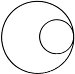 Illustration of two circles that are internally tangent to each other.