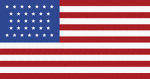 Color illustration of a 32 Star United States flag. The additional star represents the state of Minnesota. This flag was in use from July 04, 1858 until July 3, 1859.