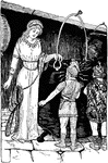 Thor and Tyr travel to the Hymir the giant's house to get his large kettle named Mile-Deep. Hymir's wife, Hrod shows it to them.