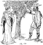 Idun, the Norse goddess of youth carries a box of golden apples. Whoever eats the apples never grow old. Loki tells her that a crabapple tree's fruit is better than her golden apples when trying to obtain some for the giant Thiassi.