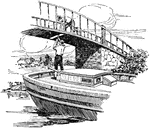 A man ships Remington rifles by boat, handing them off to a man on a bridge.