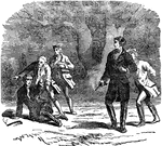 An illustration of the duel between General Andrew Jackson and Charles Dickenson on May 30, 1806. Dickenson shot first and hit Jackson in a rib leaving a bad, but not dangerous, wound. Jackson then shot Dickenson above the hip. The bullet passed through his body. Dickenson died that evening.