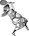An illustration of a young girl holding a badminton racket.