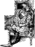 An illustration of a girl sitting on a bench while reading a book.