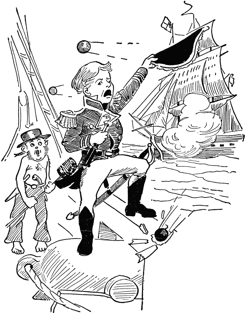 Captain Standing on Cannon with Foot on Railing of Ship | ClipArt ETC