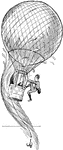 An illustration of a man climbing into a hot air balloon.