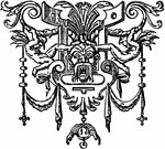 An illustration of an ornate doodad with a face in the center.