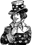 An illustration of a young boy dressed as Uncle Sam.