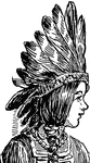 An illustration of a boy wearing a Native American costume and headdress.