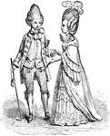 An illustration of a macaroni and lady. A macaroni (or formerly maccaroni, in mid-18th-century England, was a fashionable fellow who dressed and even spoke in an outlandishly affected and epicene manner. The term pejoratively referred to a man who "exceeded the ordinary bounds of fashion" in terms of clothes, fastidious eating and gambling.