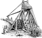 A mangonel (derived from Greco-Latin word manganon, meaning "engine of war") was a type of catapult or siege machine used in the medieval period to throw projectiles at a castle's walls. The exact meaning of the term is debatable, and several possibilities have been suggested. It may have been a name for counterweight artillery (trebuchets), possibly either a fixed-counterweight type, or one with a particular type of frame.