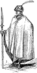 An illustration of a mantle, a type of loose garment usually worn over indoor clothing to serve the same purpose as an overcoat, on a guard.
