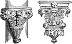 "Ornamental Brackets. Bracket, a short piece or combination of pieces, generally more or less triangular in outline, and projecting from a wall or other surface." -Vaughan, 1906