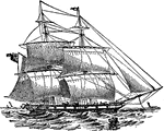 "Brig, a sailing vessel with two masts rigged like the foremast and mizzen-mast of a full-rigged ship." -Vaughan, 1906